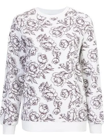 Women's All Over Print Crew Sweat in Outline Bloom