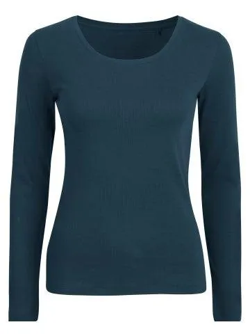 Women's Favourite Long Sleeve Basic Rib Cotton Top in Deep Teal