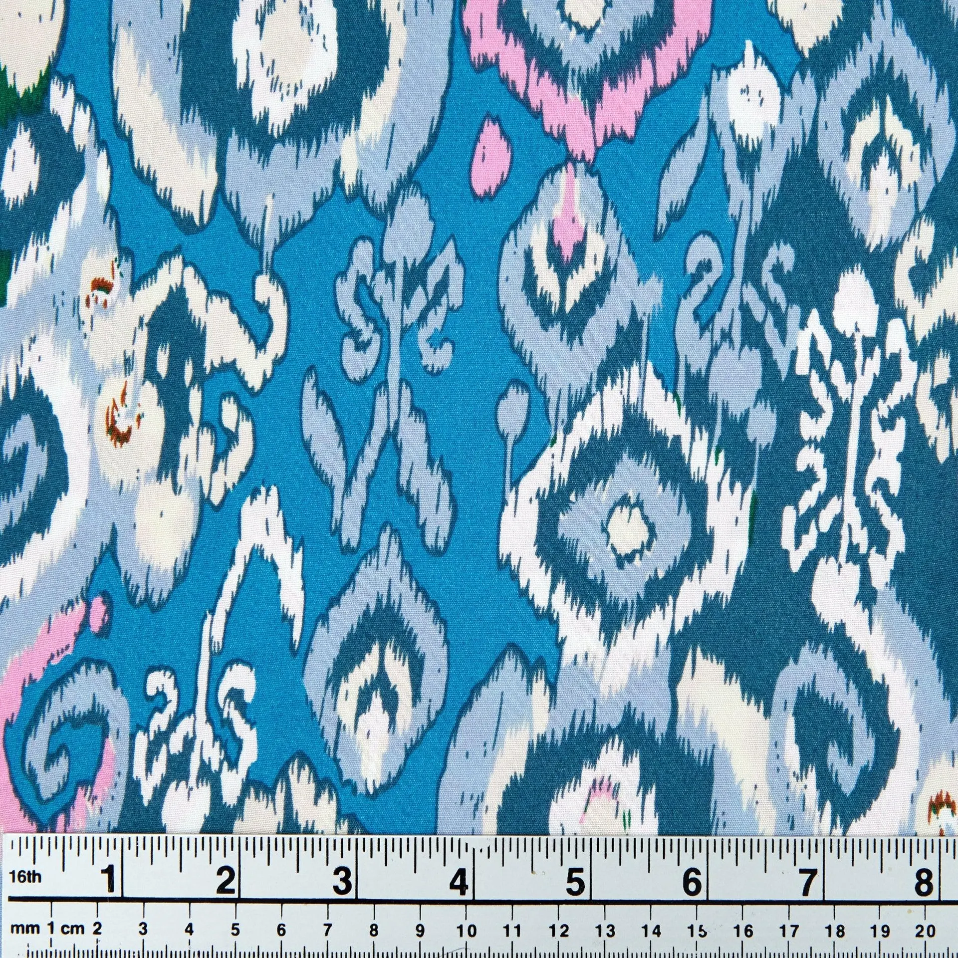 Printed Rayon Fabric, Burgundy Blue Circles -Width 140cm
