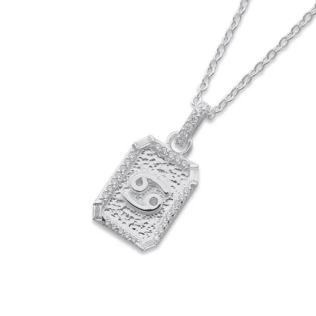 Sterling Silver Cubic Zirconia Cancer Pendant with Chain