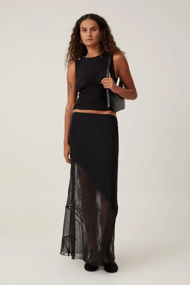 Lace Panel Maxi Skirt