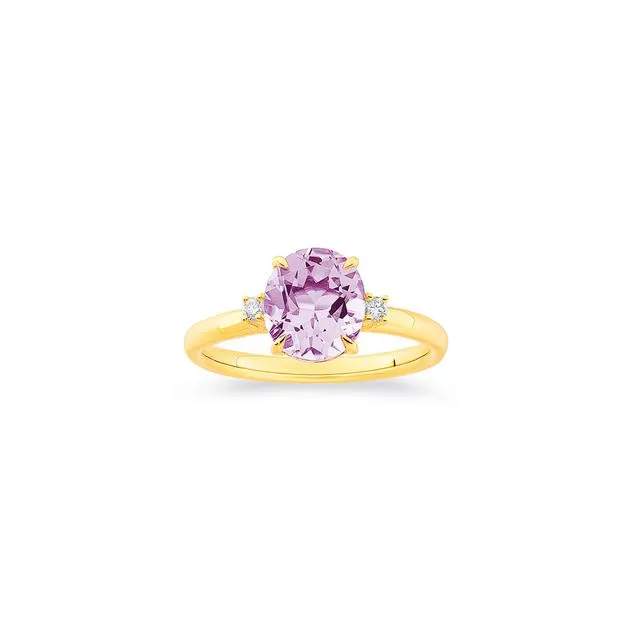 9ct Oval Pink Amethyst & Diamond Ring Total Diamond Weight =.06ct