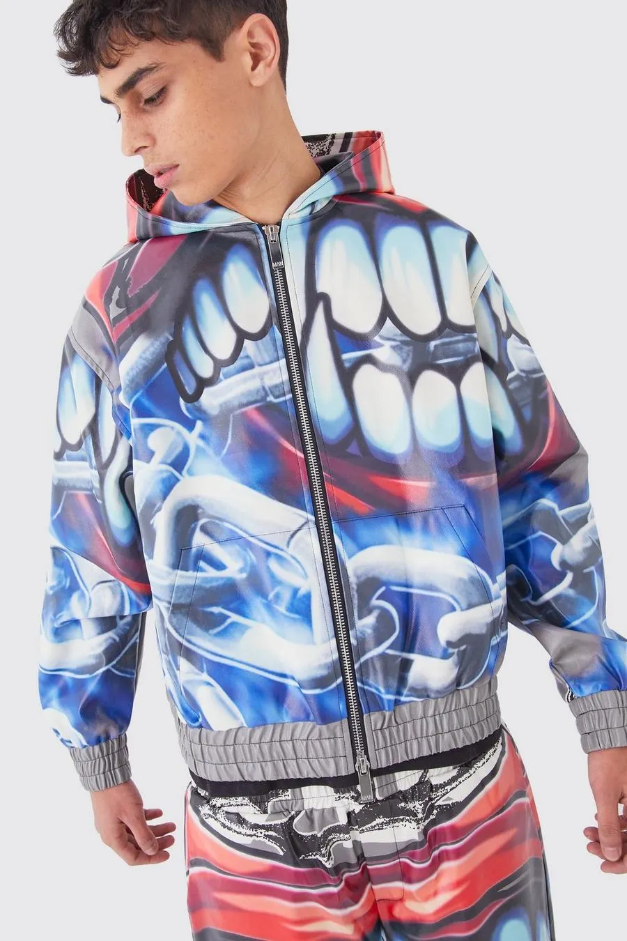 Oversized Boxy Printed Pu Hoodie