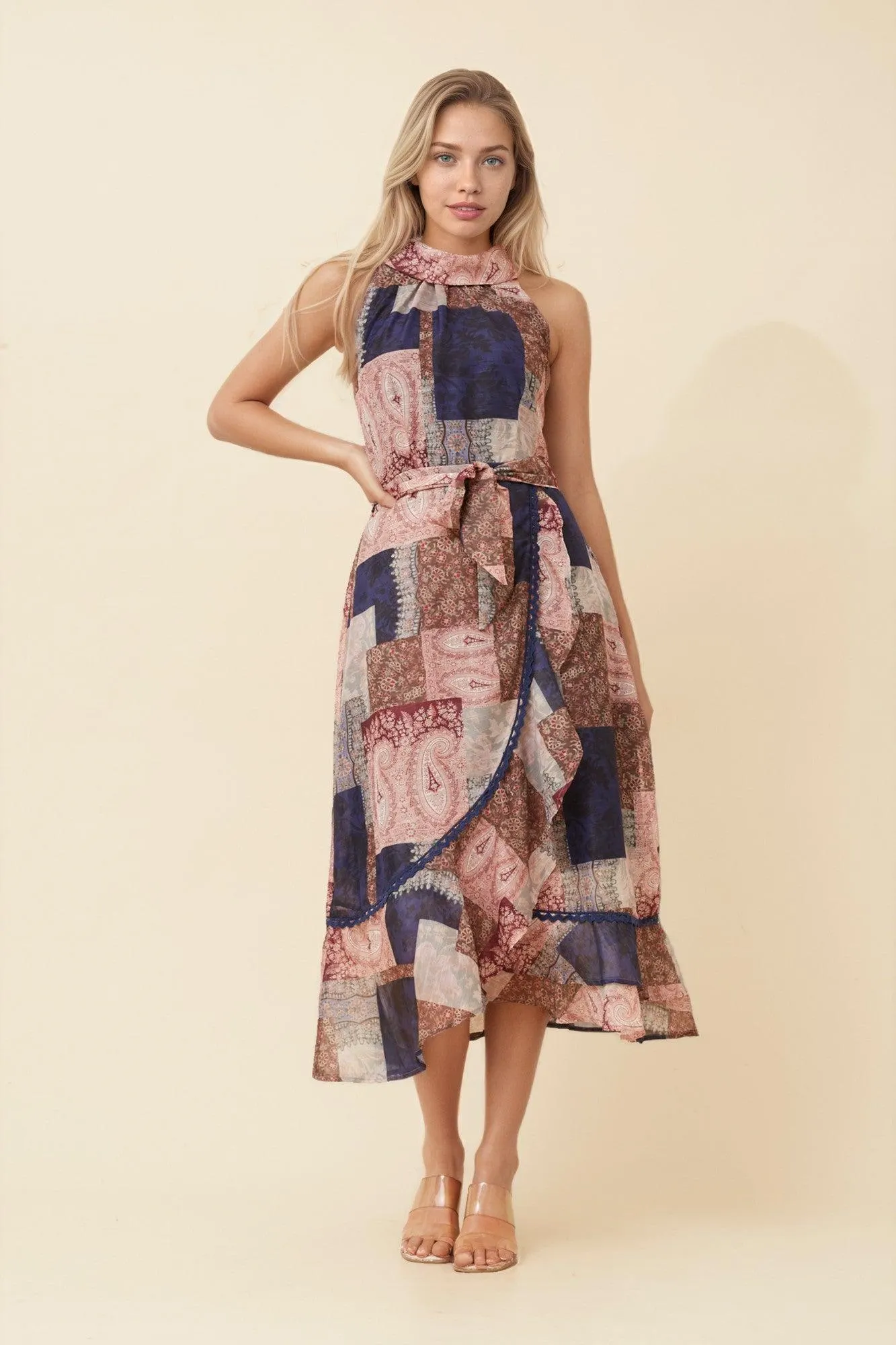 RIO PATCHWORK PRINT MIDI DRESS