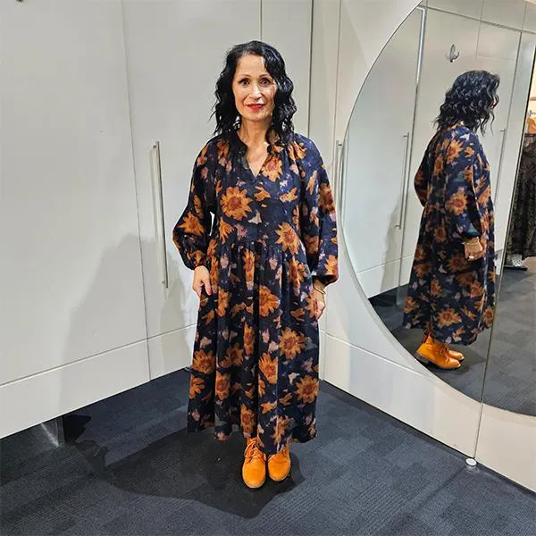 Gathered V Neck Dress Navy