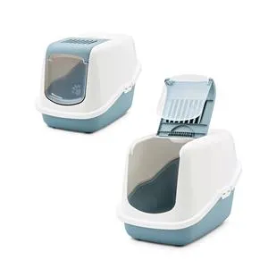 Nestor Hooded Litter Tray Earth Blue/ White 58x39.5x33