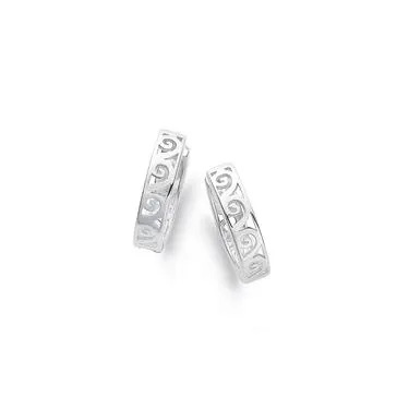 Sterling Silver 15mm Filigree Huggie Earrings