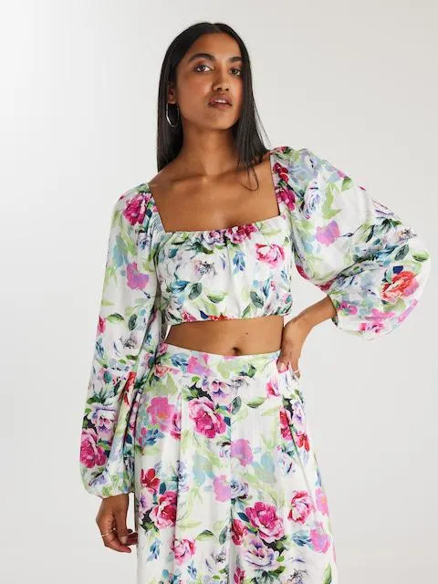 Long Sleeve Villa Linen Puff Sleeve Top