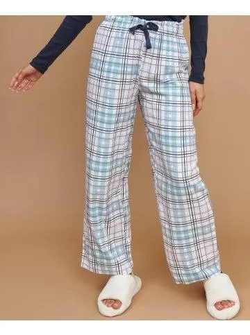 Women's Paperbag Waist PJ Pants in Green/lilac Check