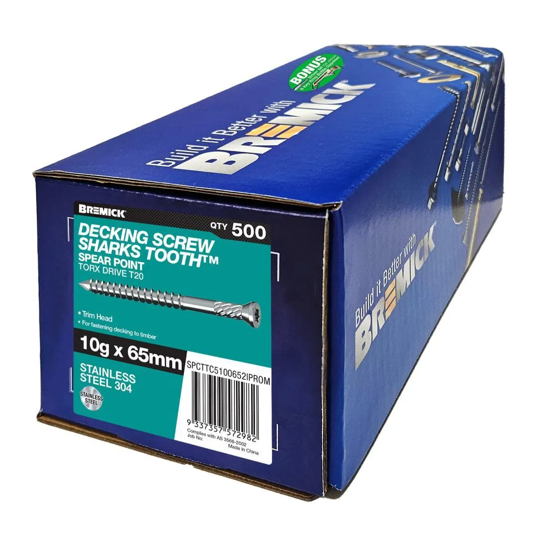 Deck Screw Shark Trim Stainless Steel T304 10g x 65mm 500 Box