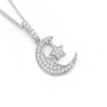 Sterling Silver Cubic Zirconia Moon and Star Pendant
