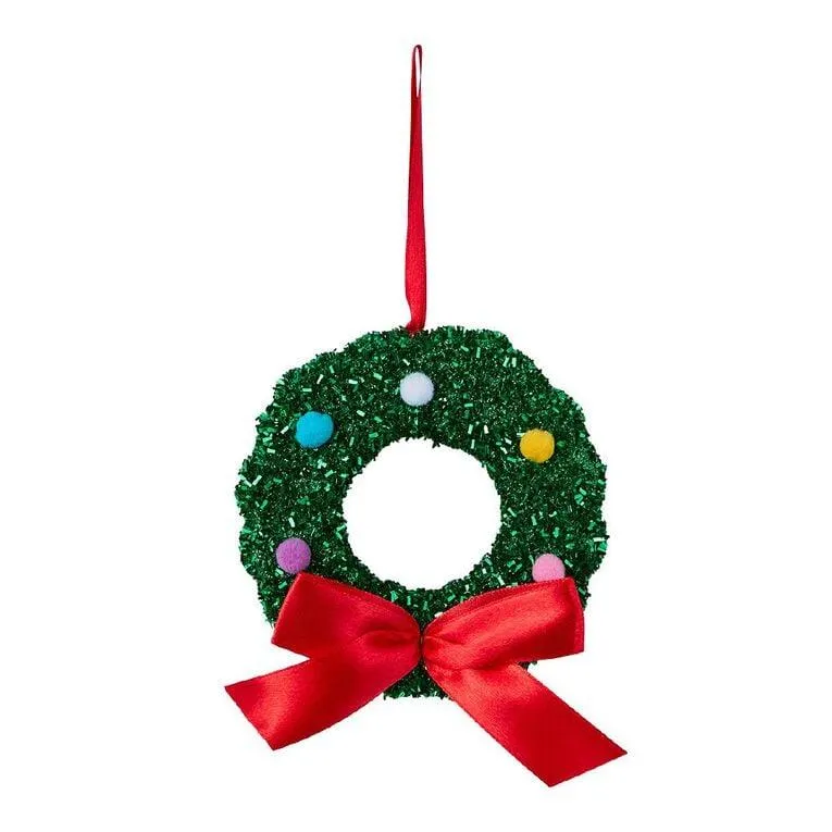 Wonderland Tinsel Wreath with Bow Christmas Tree Decoration 12.5cm