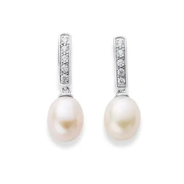 Sterling Silver Freshwater Pearl & Cubic Zirconia Earrings