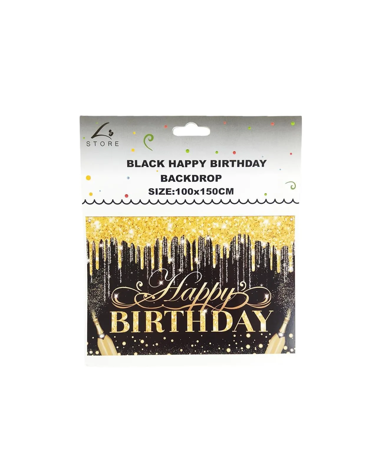 Black Happy Birthday Banner Backdrop 100x150cm
