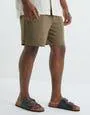 Elastic Waist Linen Slim Fit Shorts in Khaki 002