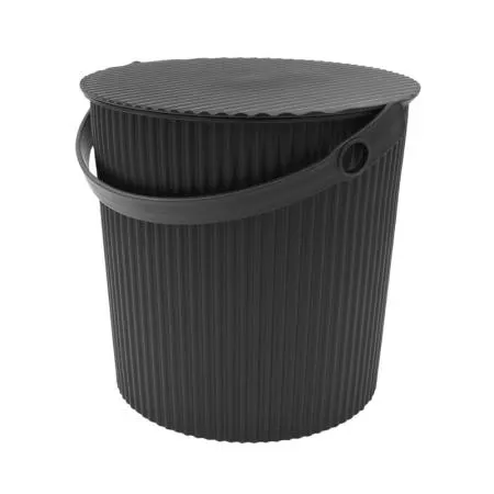 Designer Ribbed Bucket 11L with Lid Black
