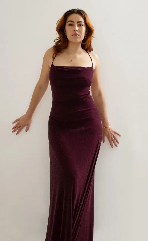 Glitter Mesh Cross Back Gown