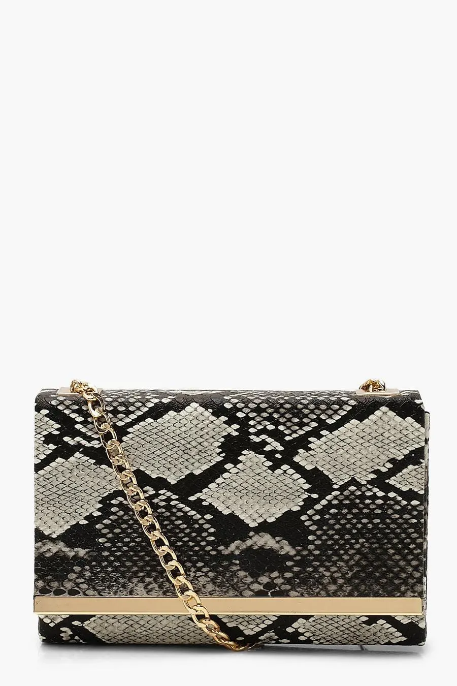 Faux Snake Structured Suedette Clutch Bag