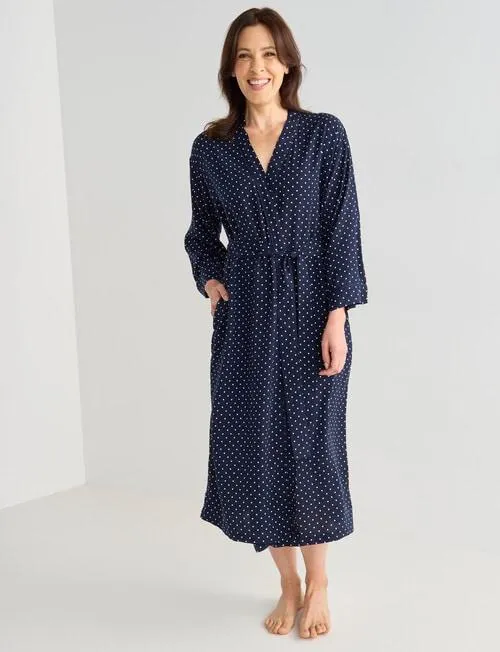 Ruby & Bloom Spot Kimono Robe, Navy, 10-26