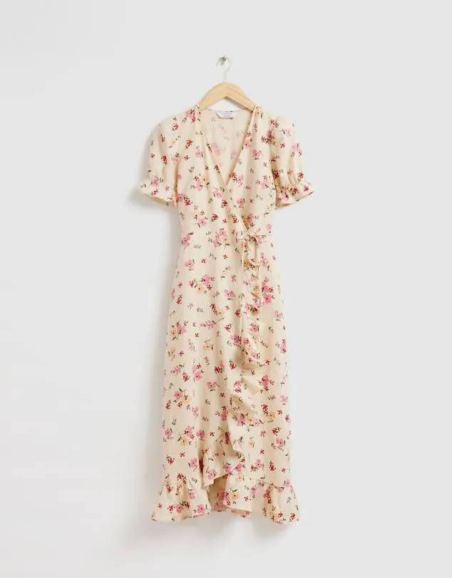 Linen Midi Wrap Dress