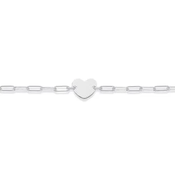 Sterling Silver Paperclip Link Bracelet with Heart