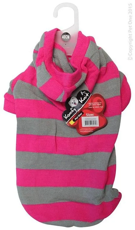 Pet One Comfy Knit Striped With Hood 40cm Pink Grey