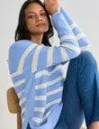 Zest Stripe Curved Hem Knit Jumper, Ash Blue