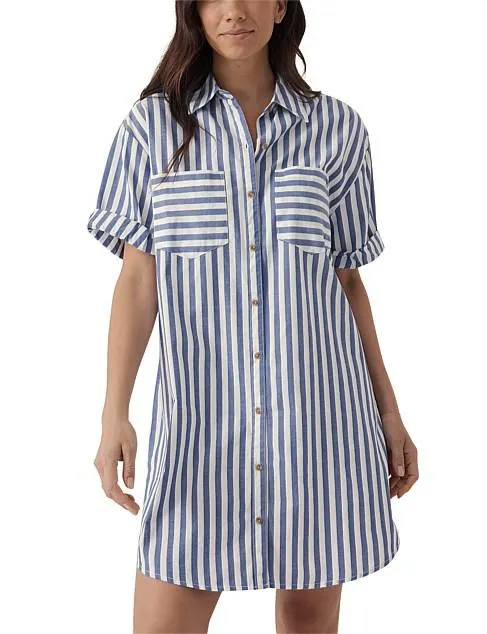 ROLLED CUFF MINI SHIRT DRESS