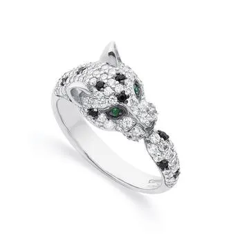 Sterling Silver Cubic Zirconia Leopard Head Ring