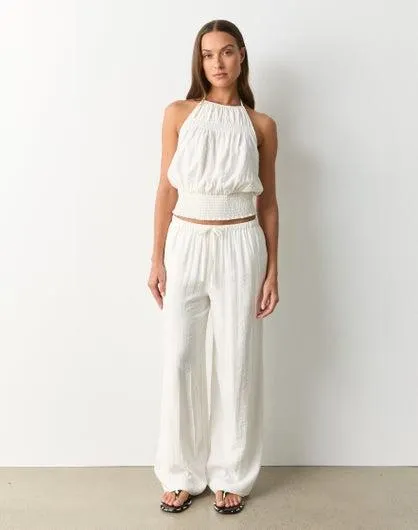 Low Rise Tie Waist Textured Pant