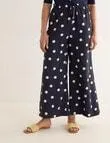 Whistle Tie Waist Printed Culotte, Navy Polka Dot Print