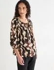 Zest Linen Peasant Top, Abstract Line
