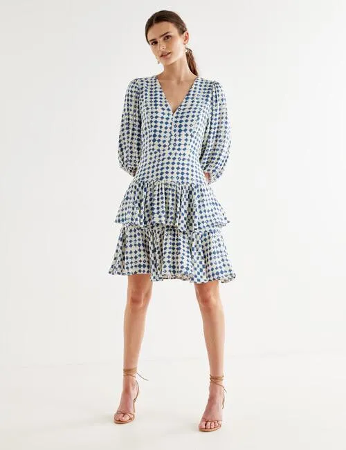 State of play Geometric Print Madelyn Dress, Blue