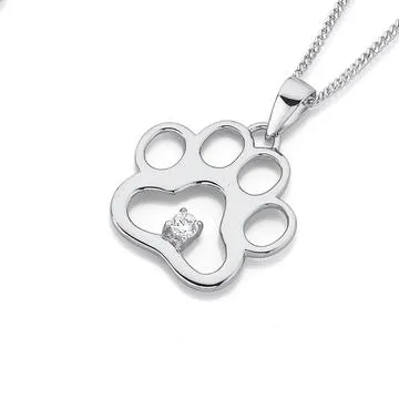 Sterling Silver Cubic Zirconia Paw Print Pendant