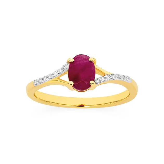 9ct Gold Natural Ruby & Diamond Ring