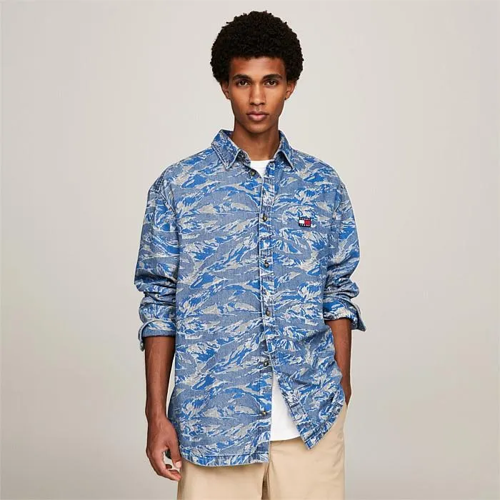 Tiger Camo Print Oversized Denim Shirt