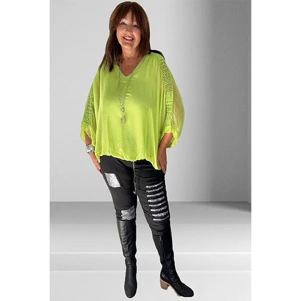 Silk Top with Lace back underlay Lime