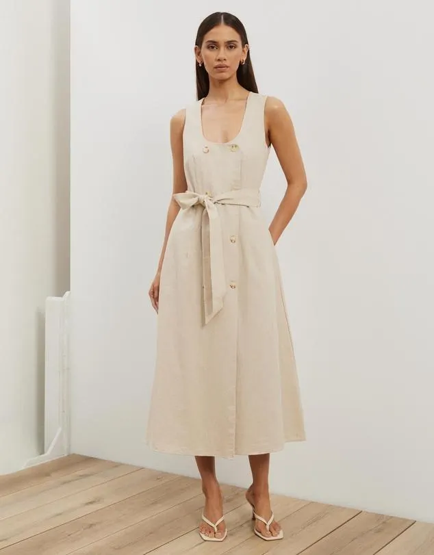 Dasha Scoop Neck Linen Blend Midi Dress