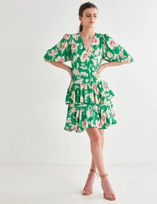 State of play Day Lily Print Mini Dress, Green