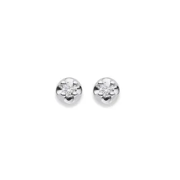 9ct White Gold, Diamond Four Claw Stud Earrings