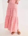Zest Linen Check Skirt, Coral
