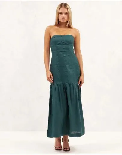 Linen Seamed Strapless Dress