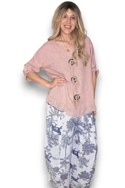 Trois Button Top Baby Pink