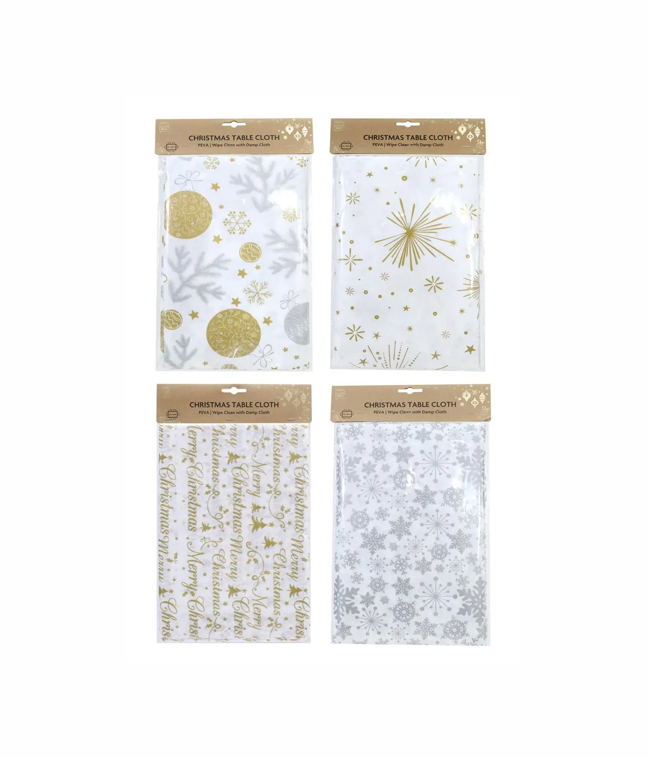 Gold / Silver Tablecloth Peva Print Assorted 130 x 180cm
