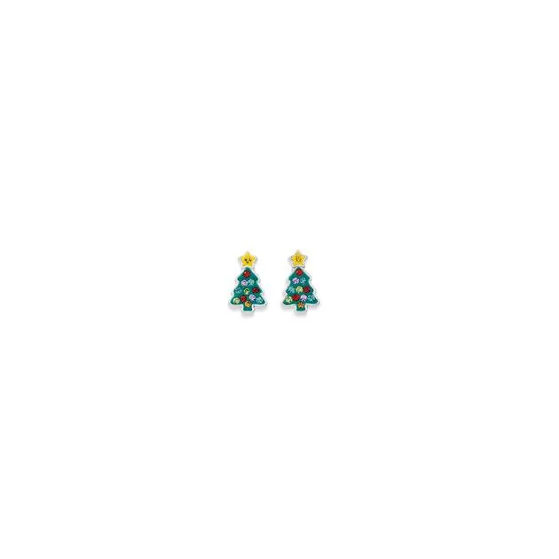 Sterling Silver Crystal Christmas Tree Stud Earrings
