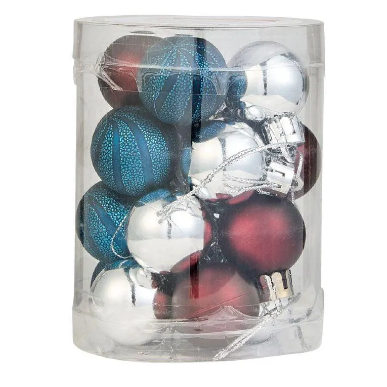 Wonderland Christmas Baubles 3cm Navy/Burgundy/Silver 20 Pack