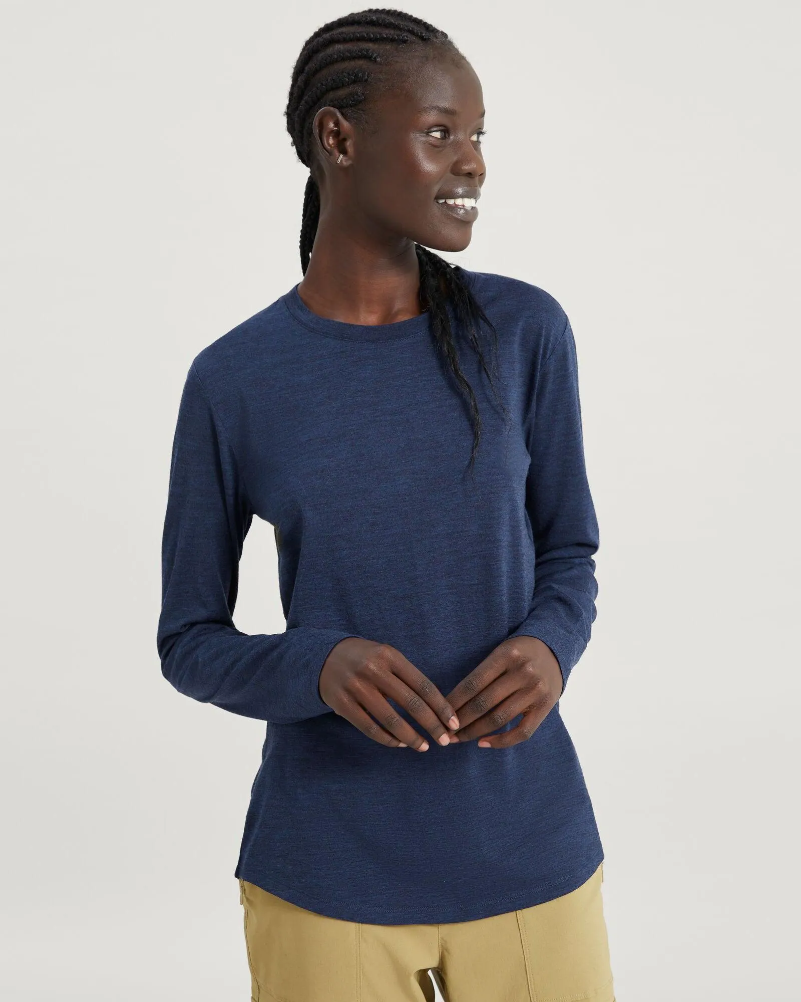 Women's 100% Merino Long Sleeve Crew Top - Midnight Navy Marle