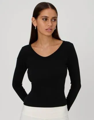 V Neck Cotton Long Sleeve Top