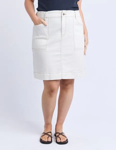 Elm Atlas Denim Skirt Vintage White