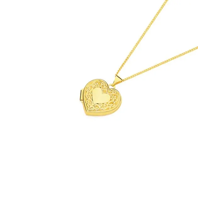 9ct Embossed Border Heart Locket